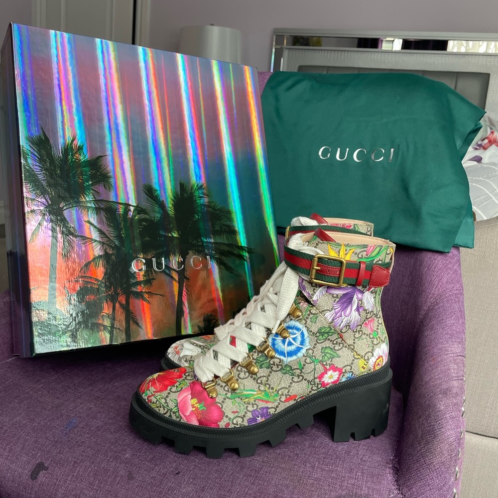 Gucci Womens GG Flora Ankle Boots